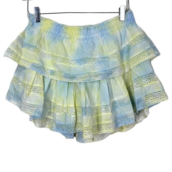 LoveShackFancy Ruffle Mini Skirt Lily Pond Hand Dye Medium Tiered Preppy Layered - Picture 2 of 9